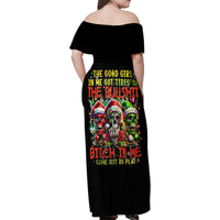 Sugar Skull Santa Family Matching Off Shoulder Maxi Dress and Hawaiian Shirt The Good Girl In Me Got Tired So Bitch In Me Came Out - Wonder Print Shop