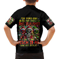 Sugar Skull Santa Family Matching Off Shoulder Short Dress and Hawaiian Shirt The Good Girl In Me Got Tired So Bitch In Me Came Out - Wonder Print Shop