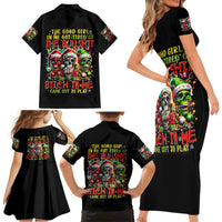Sugar Skull Santa Family Matching Short Sleeve Bodycon Dress and Hawaiian Shirt The Good Girl In Me Got Tired So Bitch In Me Came Out - Wonder Print Shop