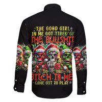 Sugar Skull Santa Family Matching Short Sleeve Bodycon Dress and Hawaiian Shirt The Good Girl In Me Got Tired So Bitch In Me Came Out - Wonder Print Shop