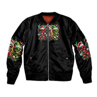 Sugar Skull Santa Sleeve Zip Bomber Jacket The Good Girl In Me Got Tired So Bitch In Me Came Out - Wonder Print Shop