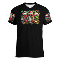 Sugar Skull Santa Women V Neck T Shirt The Good Girl In Me Got Tired So Bitch In Me Came Out - Wonder Print Shop