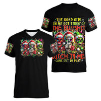 Sugar Skull Santa Women V Neck T Shirt The Good Girl In Me Got Tired So Bitch In Me Came Out - Wonder Print Shop
