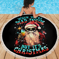 Skeleton Santa Claus Beach Blanket Whe You're Dead Inside But It's Christmas - Wonder Print Shop