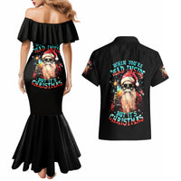 Skeleton Santa Claus Couples Matching Mermaid Dress and Hawaiian Shirt Whe You're Dead Inside But It's Christmas - Wonder Print Shop