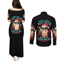 Skeleton Santa Claus Couples Matching Puletasi Dress and Long Sleeve Button Shirt Whe You're Dead Inside But It's Christmas - Wonder Print Shop