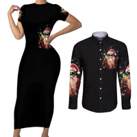 Skeleton Santa Claus Couples Matching Short Sleeve Bodycon Dress and Long Sleeve Button Shirt Whe You're Dead Inside But It's Christmas - Wonder Print Shop