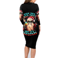 Skeleton Santa Claus Family Matching Long Sleeve Bodycon Dress and Hawaiian Shirt Whe You're Dead Inside But It's Christmas - Wonder Print Shop