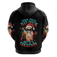 Skeleton Santa Claus Hoodie Whe You're Dead Inside But It's Christmas - Wonder Print Shop
