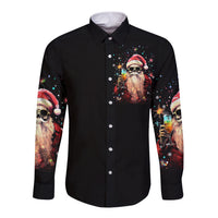 Skeleton Santa Claus Long Sleeve Button Shirt Whe You're Dead Inside But It's Christmas - Wonder Print Shop