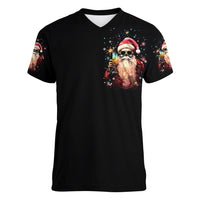 Skeleton Santa Claus Women V Neck T Shirt Whe You're Dead Inside But It's Christmas - Wonder Print Shop
