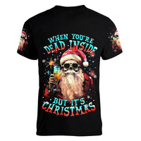 Skeleton Santa Claus Women V Neck T Shirt Whe You're Dead Inside But It's Christmas - Wonder Print Shop