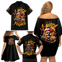 Lady Skull Family Matching Off Shoulder Short Dress and Hawaiian Shirt Yes I'm A Bitch But Not Yours - Wonder Print Shop