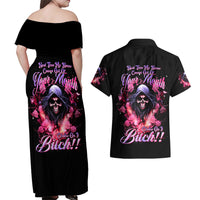 Rose Skull Couples Matching Off Shoulder Maxi Dress and Hawaiian Shirt Next Time My Name Comes Out Of Your Mouth Choke On iT Bitch - Wonder Print Shop