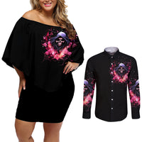Rose Skull Couples Matching Off Shoulder Short Dress and Long Sleeve Button Shirt Next Time My Name Comes Out Of Your Mouth Choke On iT Bitch - Wonder Print Shop