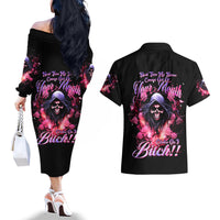 Rose Skull Couples Matching Off The Shoulder Long Sleeve Dress and Hawaiian Shirt Next Time My Name Comes Out Of Your Mouth Choke On iT Bitch - Wonder Print Shop