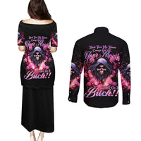 Rose Skull Couples Matching Puletasi Dress and Long Sleeve Button Shirt Next Time My Name Comes Out Of Your Mouth Choke On iT Bitch - Wonder Print Shop