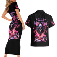 Rose Skull Couples Matching Short Sleeve Bodycon Dress and Hawaiian Shirt Next Time My Name Comes Out Of Your Mouth Choke On iT Bitch - Wonder Print Shop