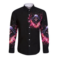 Rose Skull Long Sleeve Button Shirt Next Time My Name Comes Out Of Your Mouth Choke On iT Bitch - Wonder Print Shop