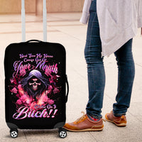 Rose Skull Luggage Cover Next Time My Name Comes Out Of Your Mouth Choke On iT Bitch - Wonder Print Shop