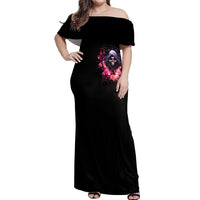 Rose Skull Off Shoulder Maxi Dress Next Time My Name Comes Out Of Your Mouth Choke On iT Bitch - Wonder Print Shop