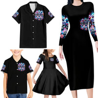 Lady Skull Family Matching Long Sleeve Bodycon Dress and Hawaiian Shirt Zero Fucks Given - Wonder Print Shop