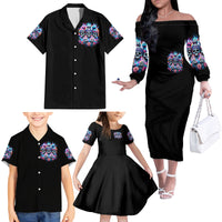 Lady Skull Family Matching Off Shoulder Long Sleeve Dress and Hawaiian Shirt Zero Fucks Given - Wonder Print Shop