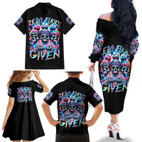 Lady Skull Family Matching Off Shoulder Long Sleeve Dress and Hawaiian Shirt Zero Fucks Given - Wonder Print Shop