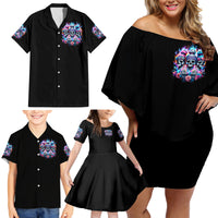 Lady Skull Family Matching Off Shoulder Short Dress and Hawaiian Shirt Zero Fucks Given - Wonder Print Shop