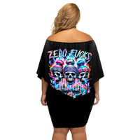 Lady Skull Family Matching Off Shoulder Short Dress and Hawaiian Shirt Zero Fucks Given - Wonder Print Shop