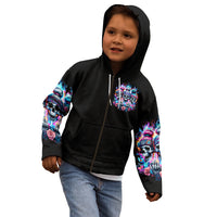 Lady Skull Kid Hoodie Zero Fucks Given - Wonder Print Shop