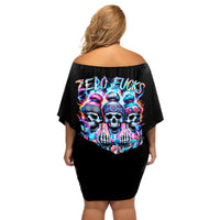 Lady Skull Off Shoulder Short Dress Zero Fucks Given - Wonder Print Shop