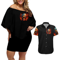 Fire Skull Couples Matching Off Shoulder Short Dress and Hawaiian Shirt My Demon Hide Inside My Head - Wonder Print Shop