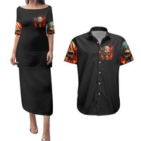Fire Skull Couples Matching Puletasi Dress and Hawaiian Shirt My Demon Hide Inside My Head - Wonder Print Shop
