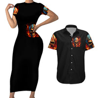 Fire Skull Couples Matching Short Sleeve Bodycon Dress and Hawaiian Shirt My Demon Hide Inside My Head - Wonder Print Shop