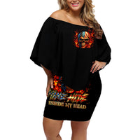 Fire Skull Off Shoulder Short Dress My Demon Hide Inside My Head - Wonder Print Shop