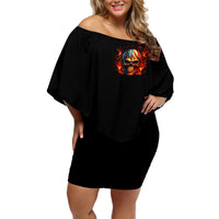 Fire Skull Off Shoulder Short Dress My Demon Hide Inside My Head - Wonder Print Shop
