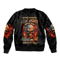 Fire Skull Sleeve Zip Bomber Jacket My Demon Hide Inside My Head - Wonder Print Shop