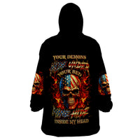 Fire Skull Wearable Blanket Hoodie My Demon Hide Inside My Head - Wonder Print Shop