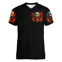 Fire Skull Women V Neck T Shirt My Demon Hide Inside My Head - Wonder Print Shop