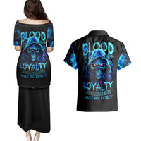 Blue Flame Skull Couples Matching Puletasi Dress and Hawaiian Shirt Blood Make You Related - Wonder Print Shop