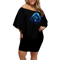 Blue Flame Skull Off Shoulder Short Dress Blood Make You Related - Wonder Print Shop