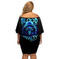 Blue Flame Skull Off Shoulder Short Dress Blood Make You Related - Wonder Print Shop