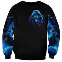 Blue Flame Skull Sweatshirt Blood Make You Related - Wonder Print Shop
