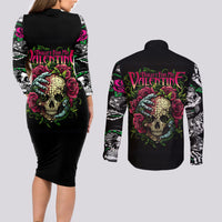 Viper Skull Couples Matching Long Sleeve Bodycon Dress and Long Sleeve Button Shirts Bullet For My Valentine - Wonder Print Shop