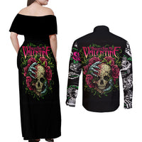 Viper Skull Couples Matching Off Shoulder Maxi Dress and Long Sleeve Button Shirts Bullet For My Valentine - Wonder Print Shop