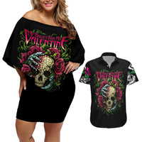 Viper Skull Couples Matching Off Shoulder Short Dress and Hawaiian Shirt Bullet For My Valentine - Wonder Print Shop