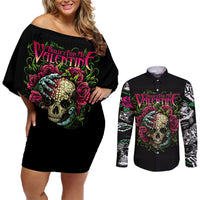 Viper Skull Couples Matching Off Shoulder Short Dress and Long Sleeve Button Shirts Bullet For My Valentine - Wonder Print Shop