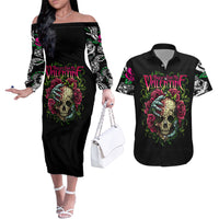 Viper Skull Couples Matching Off The Shoulder Long Sleeve Dress and Hawaiian Shirt Bullet For My Valentine - Wonder Print Shop