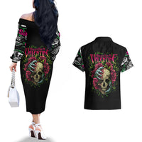 Viper Skull Couples Matching Off The Shoulder Long Sleeve Dress and Hawaiian Shirt Bullet For My Valentine - Wonder Print Shop